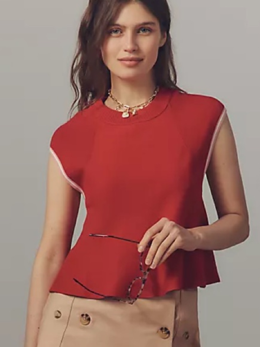 Maeve red knit peplum muscle tank